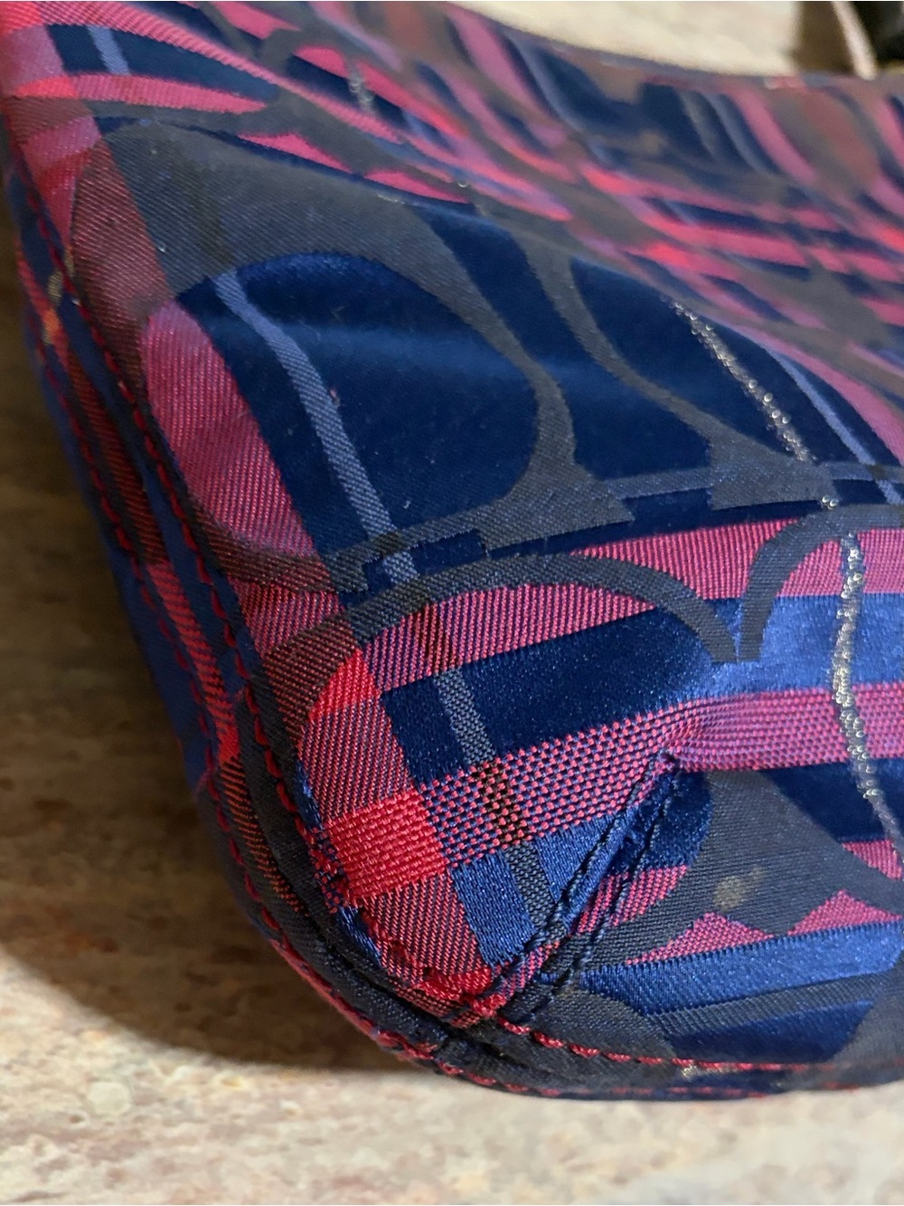 Coach Plaid Tartan G1282-21622 Blue & Pink Plaid Bag with 2 Fobs & Black Trim - Picture 7 of 16